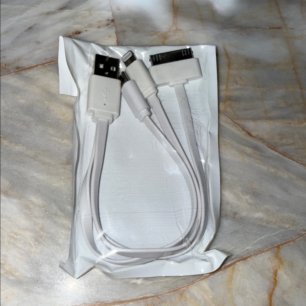 White Multi-Connector 3-in-1 Charging Cable USB to 30-Pin Lightning Micro-USB